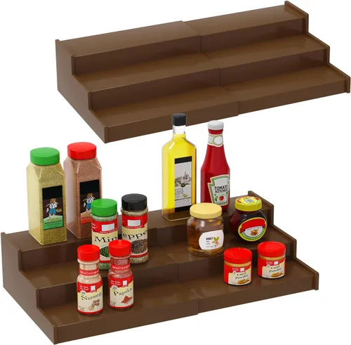 Miniatura 8 de Lenwi Organizador de estante de especias para gabinete, de bambú expandible de 3 niveles, ideal para gabinete de cocina, armario, despensa y más