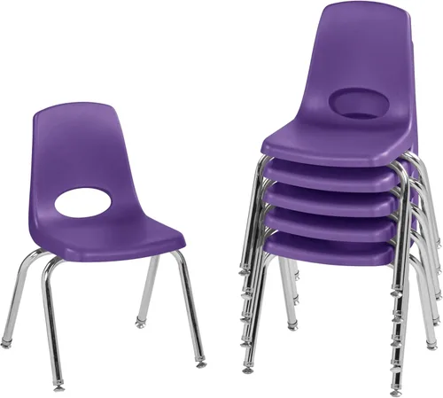 Miniatura 16 de FDP 16" Silla apilable escolar, silla de estudiante apilable con patas de acero cromado y ruedas; para aprendizaje en casa o en el aula - Gris claro