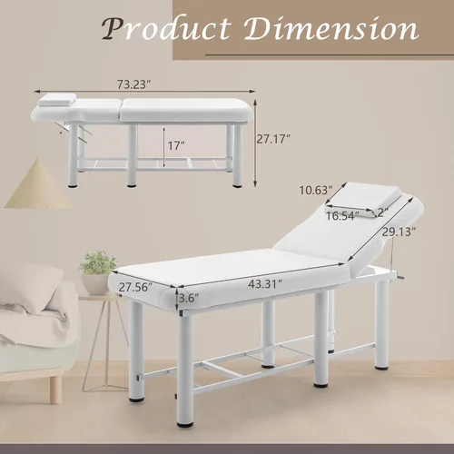 Miniatura 2 de Hohuqeri Cama de masaje profesional de 73 pulgadas, mesa de tratamiento de terapia física estacionaria, cama de salón con reposacabezas extraíble
