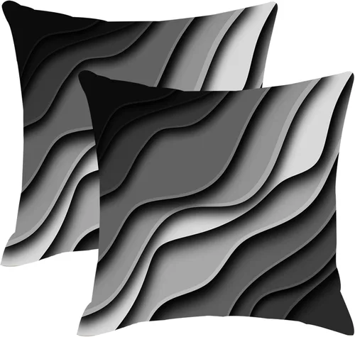 Juego de 2 fundas de almohada bohemias de color negro, blanco y gris de 16 x 16 pulgadas, fundas de almohada decorativas de verano para exteriores,