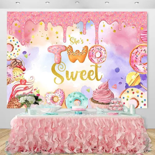 Miniatura 3 de Sensfun Donut Two Sweet Birthday - Telón de fondo para niñas, decoración de fiesta de segundo cumpleaños, fondo de fotografía, dona, helado