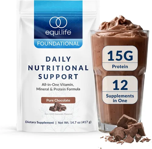 Equilife Apoyo Nutricional Diario, Multivitamínico Todo en Uno de Sustitución de Comida, Sabor Puro a Chocolate, 15G de Proteína Vegetal, Apoya el