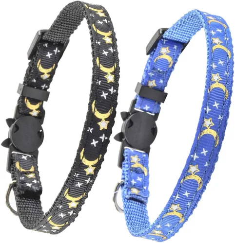 Miniatura 5 de 2 collares de gato con campana, bonitos collares ajustables para gatitos con accesorios (azul negro)