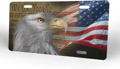 Miniatura 3 de Placa de matrícula delantera de aluminio con bandera estadounidense de águila calva, placas de matrícula decorativas, divertida placa de metal