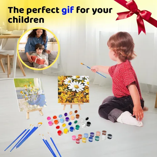 Miniatura 5 de Paquete de 30 mini pintura acrílica, 420 piezas de kit de pintura para niños, tiras de almacenamiento de tiras de 12 colores, tiras de pinturas
