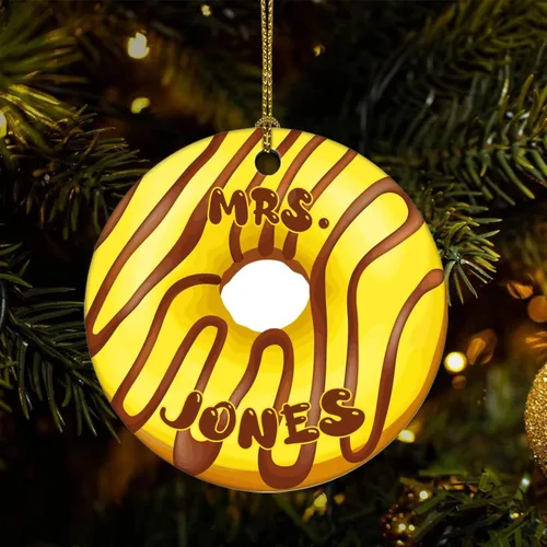 Cheyan Divertido nombre personalizado en donas Adorno de porcelana de Navidad Decoración del hogar Colgantes de Navidad Donuts Amantes Regalos Árbol