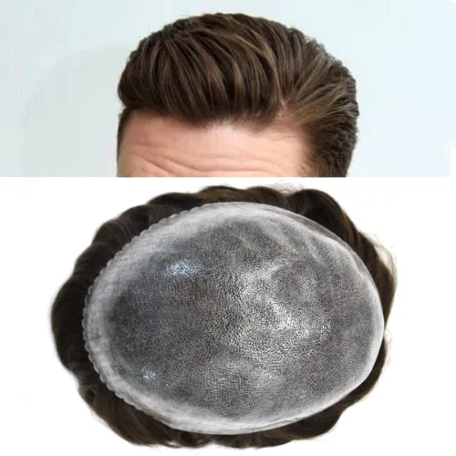 Miniatura 33 de Hair Toupee para hombres Sistema de reemplazo de pelo completo Poly pieza de pelo para hombre Toupee Durable Europeo Sistema de cabello humano #420