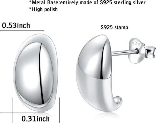 Miniatura 6 de Aretes de plata de ley S925 en forma de C, aretes de aro de cúpula gruesa para mujer, regalos de joyería