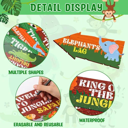 Miniatura 8 de Hooqict 20 piezas de señal de fiesta safari para bienvenida a la fiesta temática de safari en la selva, señales direccionales, decoraciones