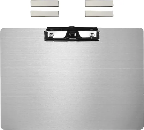 Miniatura 9 de Portapapeles magnéticos de acero inoxidable de 4x6, portapapeles de metal mini con clip de perfil bajo 304, pizarra negra para nevera, plantillas
