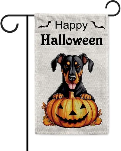 Miniatura 16 de Bandera de jardín de bulldog de Halloween de 12.5 x 18 pulgadas, vertical, doble cara, calabaza de Feliz Halloween, linda cachorro, decoración
