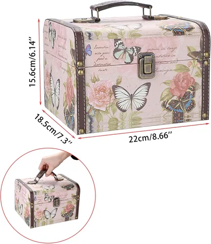 Miniatura 2 de ELLDOO Cofre decorativo del tesoro, caja de almacenamiento de madera + piel sintética para joyas, caja de recuerdos para niñas y mujeres
