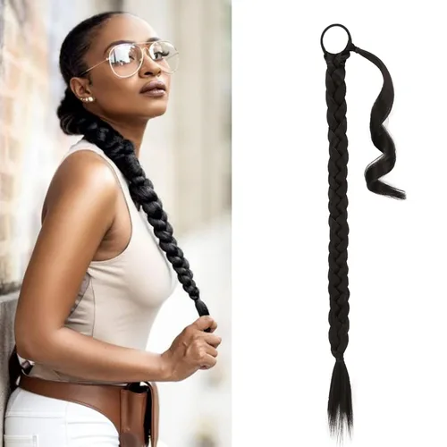 Miniatura 21 de Barsdar Extensión de 26 Pulgadas de Cola de Caballo Trenzada Larga con Banda Elástica - Extensiones de Cabello en Cola de Caballo Recta y Elegante
