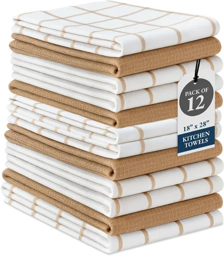 Miniatura 35 de LANE LINEN Juego de 6 paños de cocina de algodón para secar platos, 18 x 28 pulgadas, absorbentes, de secado rápido, color beige 07: Amarillo