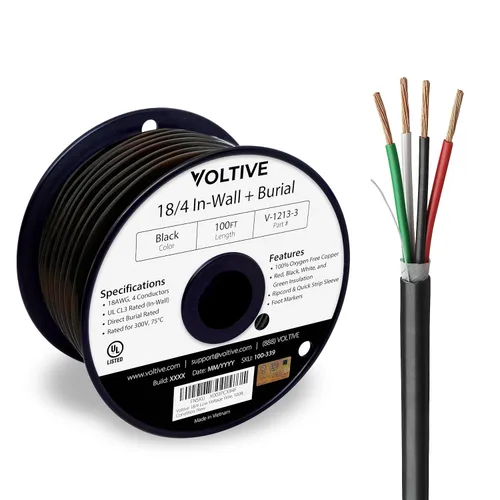 Miniatura 52 de Voltive Cable de altavoz 10/2, CL3 en pared y entierro directo, negro, 100 pies - 10 AWG, 2 conductores, cobre trenzado sin oxígeno, listado UL