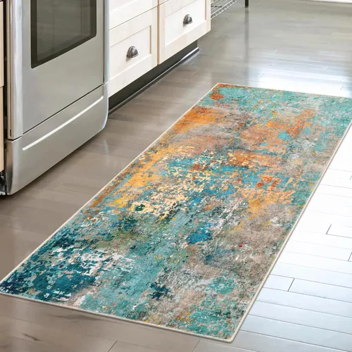 Miniatura 82 de Lahome Alfombra redonda moderna abstracta de 3 pies, color azul, lavable, de 3 x 3 pies, para cocina, entrada, suave, pequeña, antideslizante