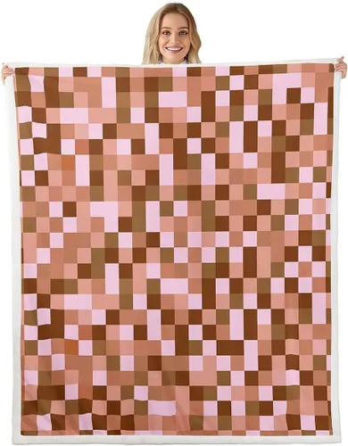 Miniatura 36 de Manfei Miner Style Grid Throw Blanket Green Pixel Shade Plaid Fleece Blanket Modern Geometric Games Cozy Throws for Bed Couch Sofa,Kids Boys Girls