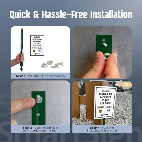Miniatura 5 de SmartSign Letrero de flecha izquierda con texto en inglés "Please Deliver All Packages to The Side Door", 10 x 7 pulgadas, aluminio laminado a