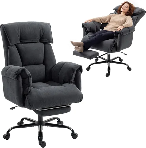 Miniatura 11 de HOMCOM Silla de oficina ejecutiva cómoda con reposapiés, silla giratoria reclinable de escritorio para computadora con respaldo alto plegable, cojín
