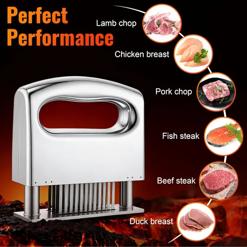 Miniatura 4 de Enhon Herramienta ablandadora de carne, 48 cuchillas ultra afiladas, ablandador de carne de acero inoxidable con mango ergonómico, artilugio
