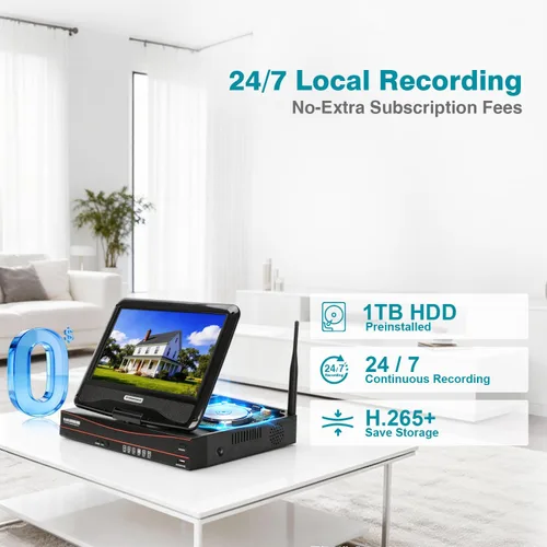 Miniatura 4 de Sistema de cámara de seguridad inalámbrica expandible de 10 canales con monitor de 10.1" 4 piezas de cámara de 5 MP para interior y exterior audio