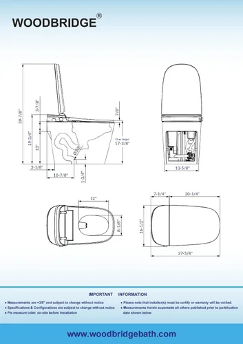 Miniatura 5 de WOODBRIDGE Inodoro inteligente 1.28 GPF doble descarga, apertura y cierre automático, descarga automática, sensor de pie, puntuación de lavado MaP
