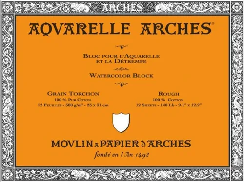 Miniatura 22 de Bloque de papel acuarela Arches, prensado en frío, 8" x 10", 140 libras