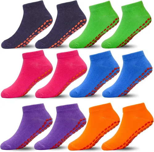HYCLES Calcetines antideslizantes para niños y niñas, calcetines adhesivos para el tobillo, calcetines antideslizantes para niños, 6 pares para