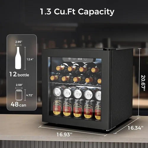 Miniatura 6 de Electactic Nevera de Vino Independiente de Encimera 12 Botellas, 50 Latas Bodega de Vino Enfriador de Bebidas para Refrescos, Cerveza Enlatada