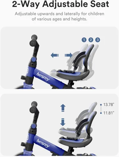 Miniatura 7 de besrey Bicicleta 5 en 1 para niños pequeños con mango de dirección para padres para niñas y niños de 1 a 3 años, triciclo plegable para niños, Azul