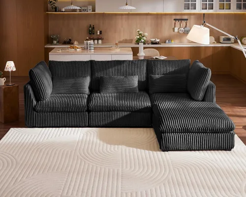 Miniatura 20 de Sofá Modular de Gran Tamaño, Sofá Seccional de Chenilla Nube Extra Profundo con Chaise Otomana, Sofá Esponjoso de Chenilla de 4 Plazas para Sala