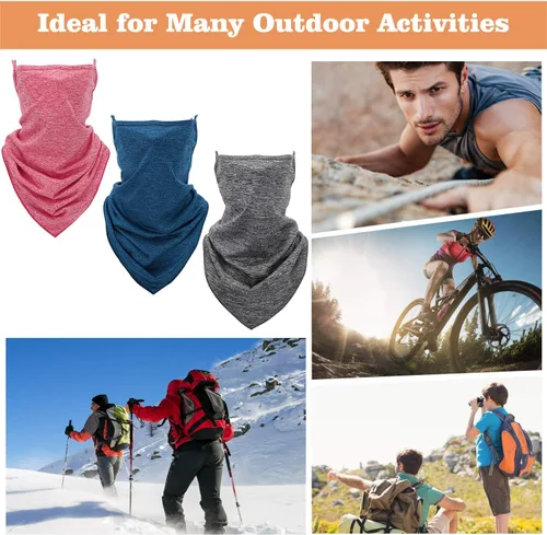 Miniatura 7 de Pañuelo bandana con cintas elásticas para las orejas, paquete de 3, pasamontañas con bolsillo para filtro, protección solar UV, máscara facial