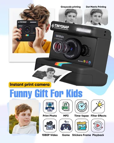Miniatura 2 de Cámara de impresión instantánea para niños, cámaras para niños con lente dual y pantalla de 2.4 pulgadas, regalos de Navidad y cumpleaños para niñas