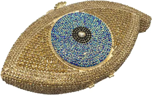 Miniatura 3 de Boutique De FGG Bolso de mano de ojo turco para mujer, con purpurina, con cristal, para fiesta, cena, diamantes de imitación, mini