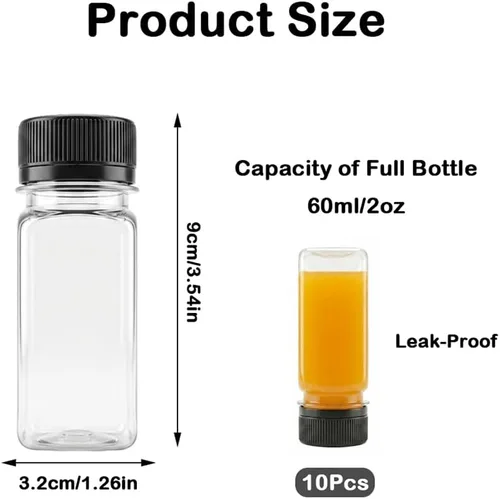 Miniatura 2 de 6 botellas pequeñas de plástico de 2 onzas con tapas, recipientes reutilizables transparentes a granel para bebidas a granel a prueba de fugas