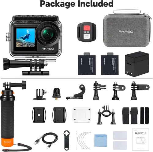 Miniatura 9 de AKASO Brave 7 LE 4K30FPS 20MP Cámara de acción WiFi con pantalla táctil EIS 2.0 Zoom Control remoto 131 pies Cámara submarina impermeable con agarre