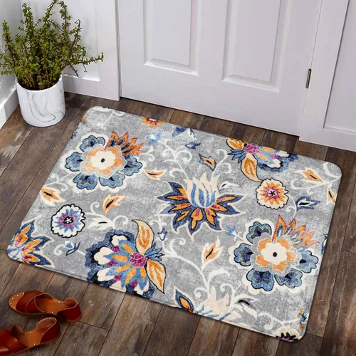 Miniatura 58 de Lahome - Tapete floral con estampado de cachemira, lavable, antideslizante, pequeño, anti-manchas, suave, para baño, entrada, dormitorio, Negro