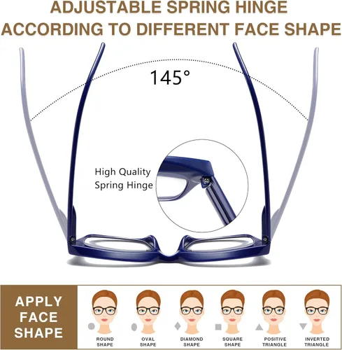 Miniatura 6 de Lentes de lectura cuadrados de estilo moderno con bisagra de resorte, bloqueo de luz azul para hombres y mujeres