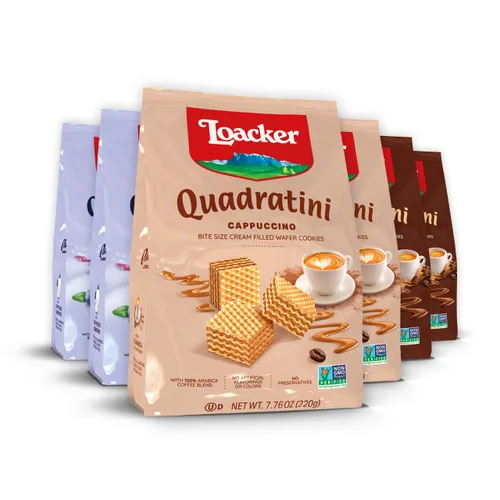 Miniatura 16 de Loacker Quadratini - Paquete grande de galletas de oblea variadas con sabor a frutas - Mezcla de limón, vainilla y yogur de frambuesa - Galletas