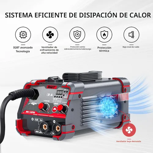 Miniatura 8 de AWT - Soldadora MIG de 140 A con núcleo fundente, máquina de soldadura con varilla y TIG con elevación 3 en 1, de 110 V con inversor IGBT Synergy