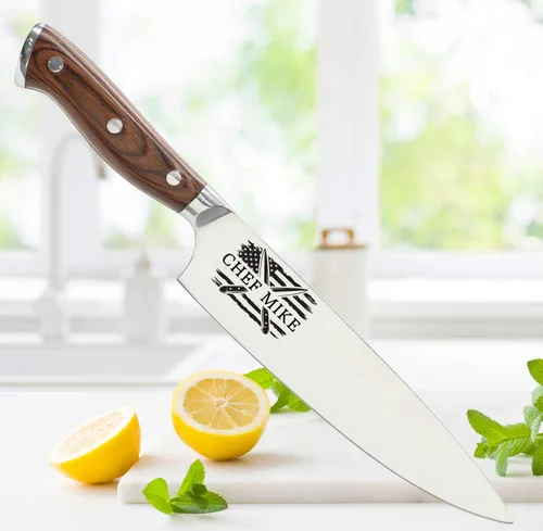 Miniatura 2 de Cuchillo de cocina personalizable de acero inoxidable con grabado láser, regalos de cocina para él, regalos de inauguración de la casa, juego