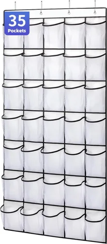 Miniatura 8 de SAVERHO Organizador de zapatos con 35 bolsillos sobre la puerta, organizador de zapatos colgante para puerta con 35 bolsillos de malla, bolsa