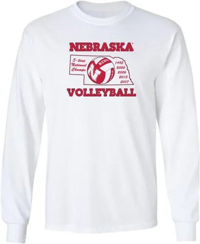 Miniatura 25 de CornBorn Elige tu diseño - Camisetas de manga larga de voleibol de Nebraska Voleibol Script Huskers - Blanco