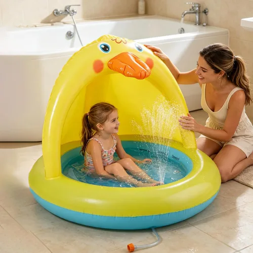 Miniatura 2 de Piscina para bebés con sombra, juego de piscina Sprinkle and Splash, bañera de pato al aire libre de 39 pulgadas