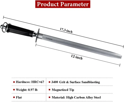 Miniatura 6 de Afilar el plano de Rod de los sacapuntas de cuchillo de acero 12 pulgadas que afilan el acero para los cuchillos oscuro Plano 12 pulgadas oscuro