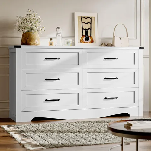 Miniatura 20 de BORNOON - Cómoda de 7 cajones para dormitorio, cómoda de madera moderna con manijas de metal, diseño antivuelco, organizador de almacenamiento Blanco