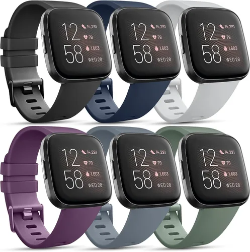 Miniatura 11 de Paquete de 6 correas para reloj inteligente Fitbit Versa 2, pulseras deportivas clásicas suaves de repuesto para mujeres y hombres