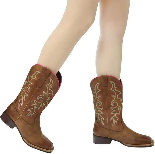 Miniatura 7 de J's.o.l.e Botas vaqueras de moda para mujer, punta cuadrada, anchas, media pantorrilla, vaqueras occidentales