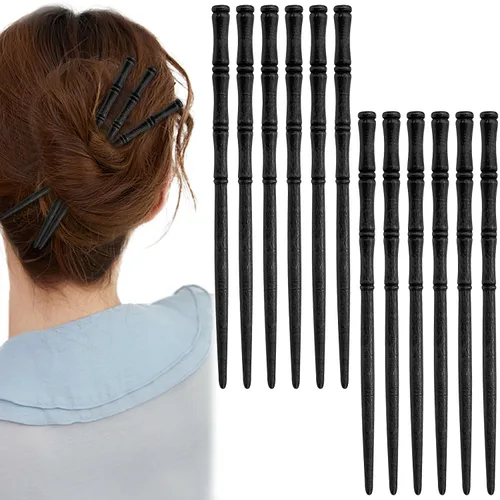 12 piezas de palillos de pelo vintage de madera en forma de bambú, pinzas de pelo japonesas y chinas decorativas, horquillas retro, pines Hanfu,