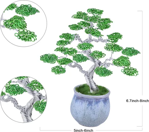 Miniatura 3 de rockcloud Escultura de árbol de dinero de alambre de aluminio con base de cerámica, bonsái de Feng Shui, decoración de oficina en casa para suerte
